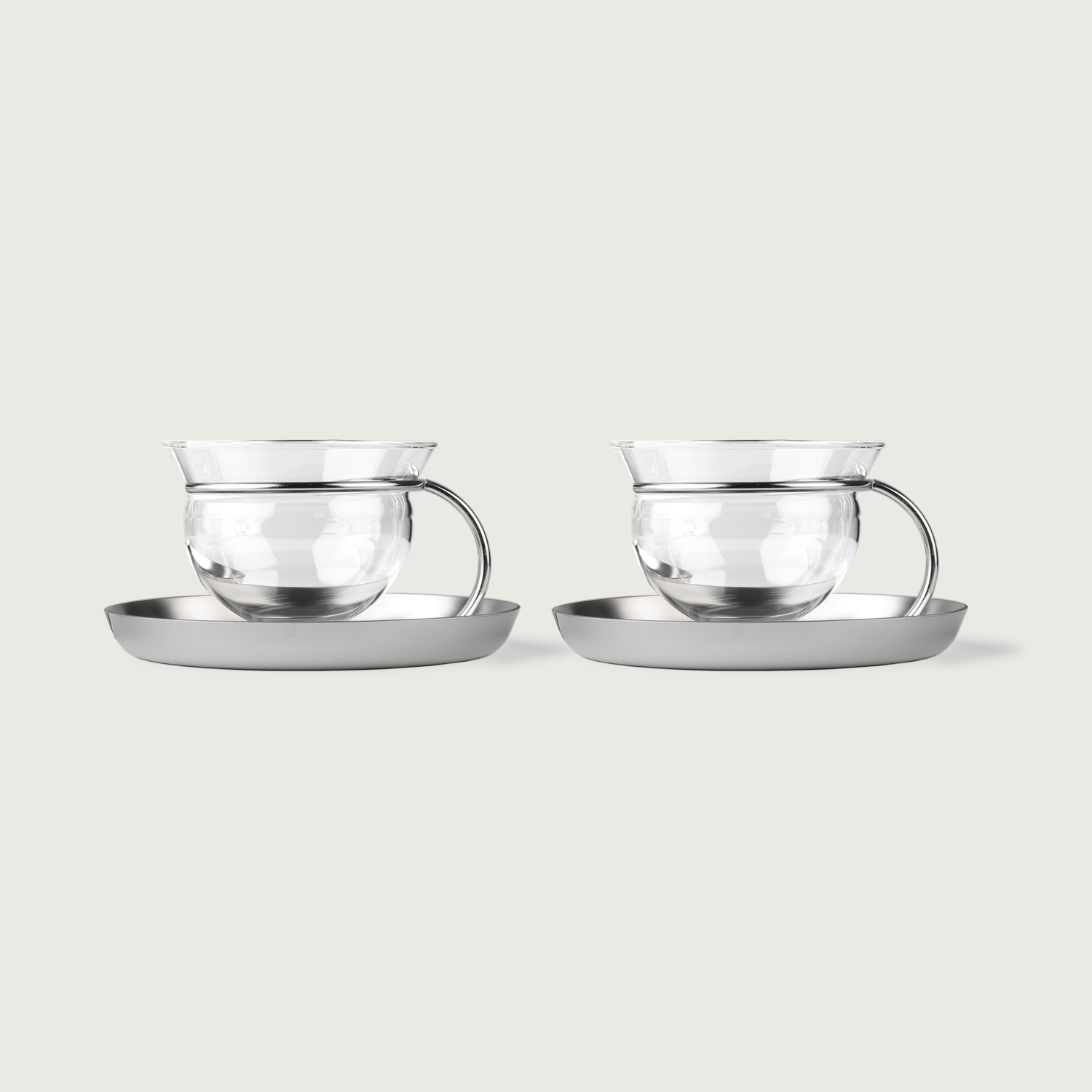 Mono Filio Teacups 2er-Set with Saucers from glass and stainless steel with 20% 