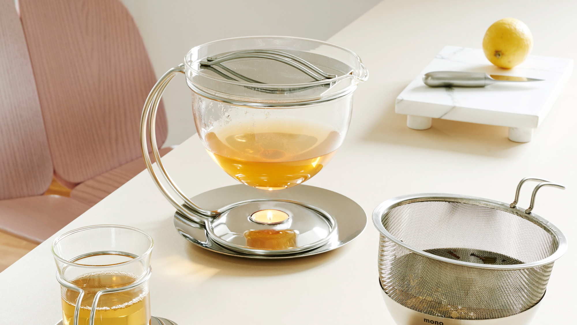 Glass Teapot with Warmer, Set 'Picco